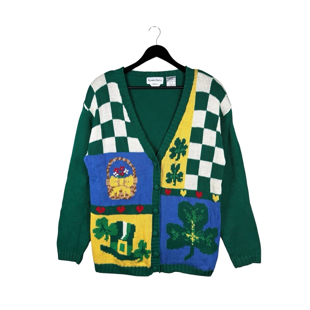 Vintage Womens Alexandra Bartlett St Patricks Day Grandma Cardigan Sweater Sz L